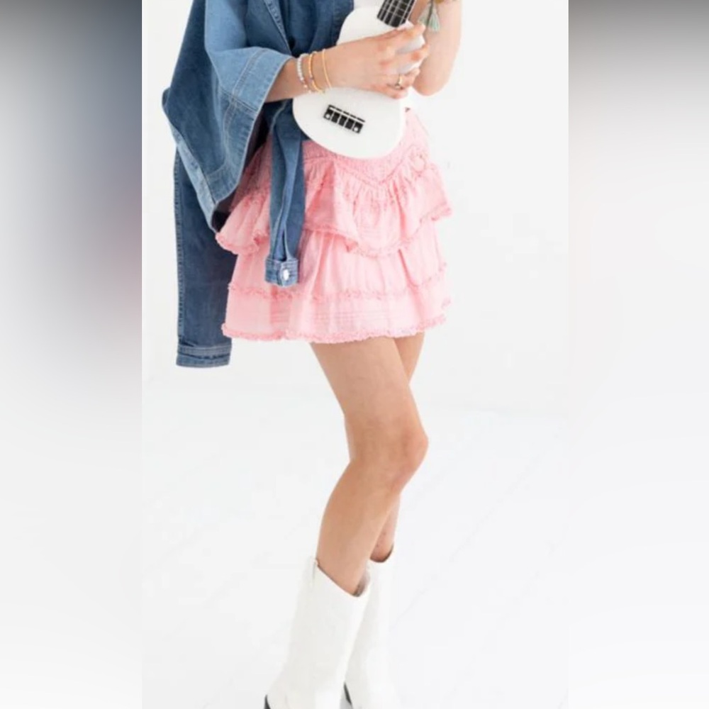 LoveShackFancy Tribeca Cotton Mini Skirt in Bubblegum